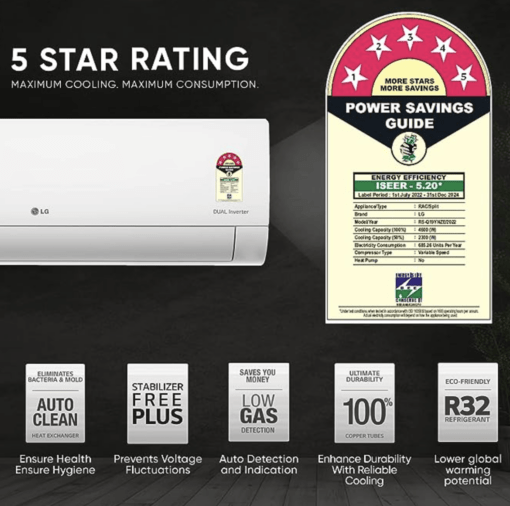 LG 1.5 Ton 3 Star AI DUAL Inverter Split AC (Copper, Super Convertible 6-in-1 Cooling, HD Filter with Anti-Virus Protection, 2023 Model, RS-Q19JNXE, White) - Image 3
